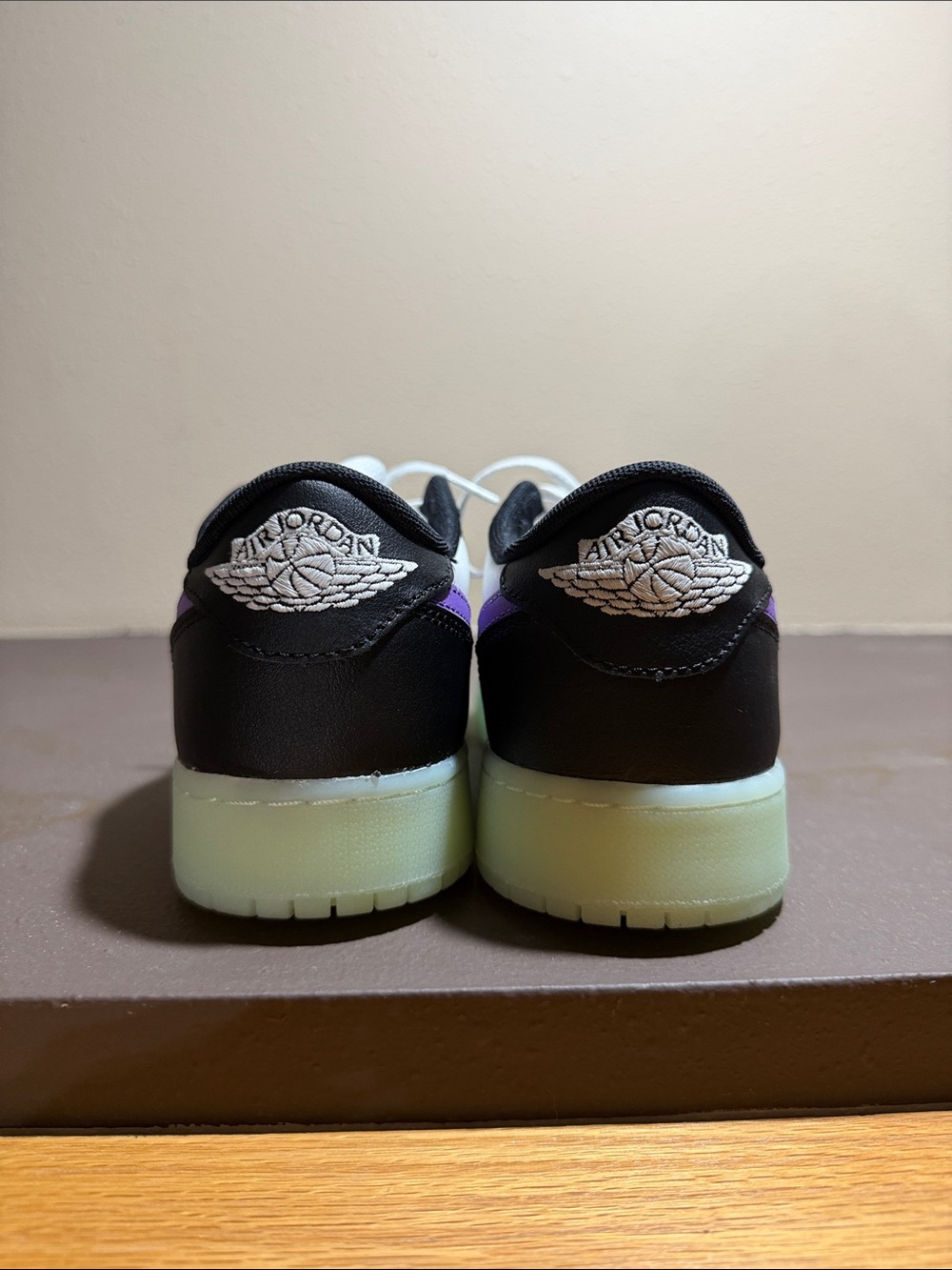 (7Y/8.5W)Jordan Low-Top Sneakers in White, Black & Purple (Glow in the Dark) - Picture 2 of 5